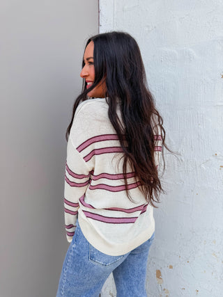Mariah Striped Sweater-Oatmeal/Rose