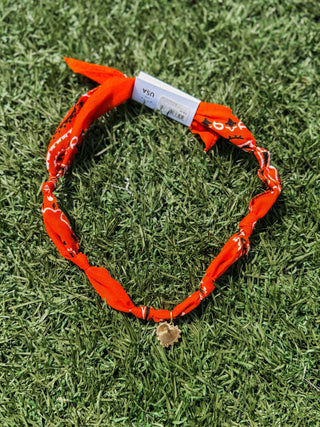 Nickel & Suede - Orange Bandana Necklace-Gold Sunburst Heart Charm