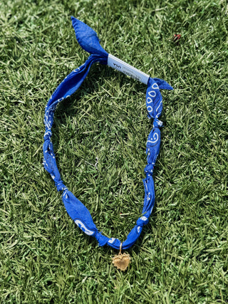 Nickel & Suede - Blue Bandana Necklace-Gold Sunburst Heart Charm
