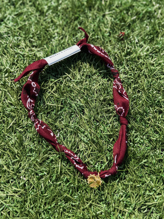 Nickel & Suede - Burgundy Bandana Necklace-Gold Sunburst Heart Charm
