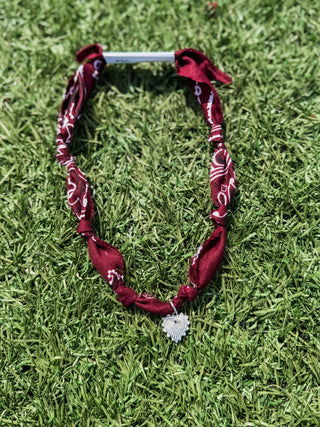 Nickel & Suede - Burgundy Bandana Necklace-Silver Sunburst Heart Charm