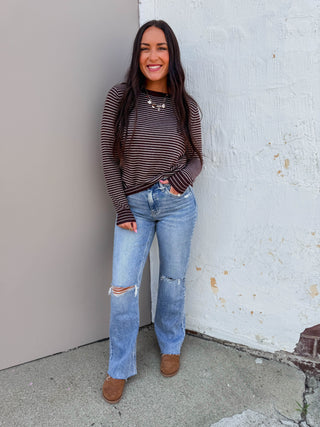 Mandy Striped Sweater-Dark Plum