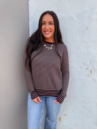 Mandy Striped Sweater-Dark Plum
