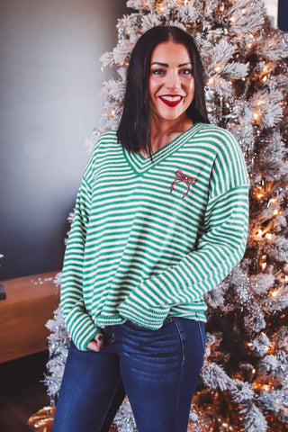 Noel Striped Bow Sweater