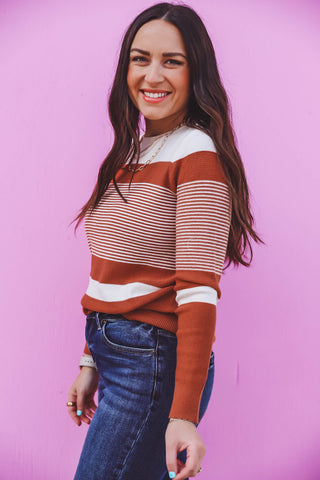 Avery Striped Sweater-Copper