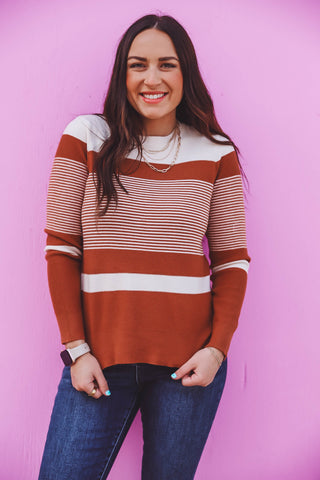 Avery Striped Sweater-Copper