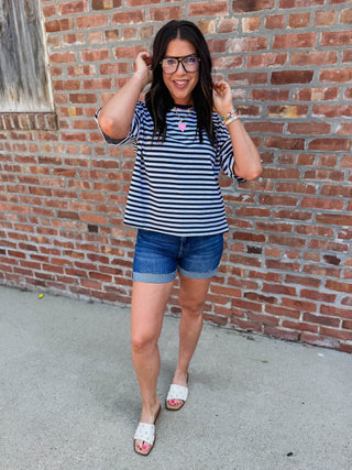 Kasey Striped Tee-Navy