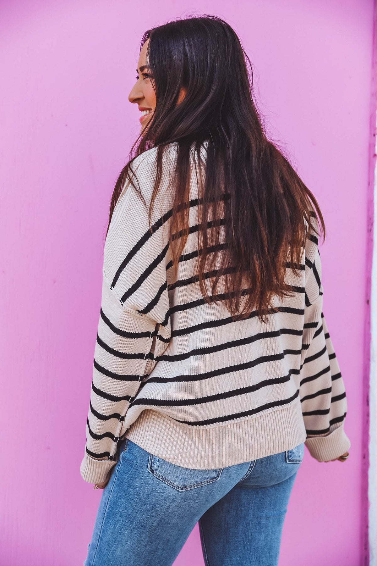 Everly Striped Sweater-Taupe/Black