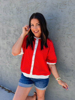 Ellie Polka Dot Tee-Red