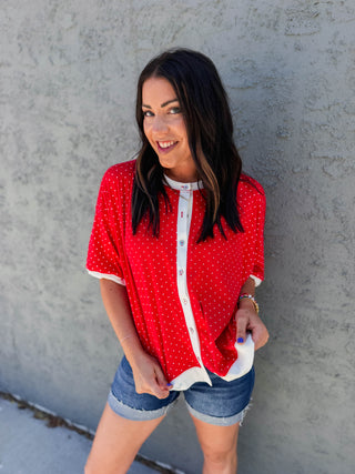 Ellie Polka Dot Tee-Red