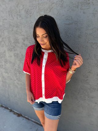 Ellie Polka Dot Tee-Red
