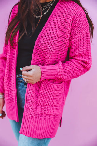 Mila Waffle Knit Cardigan-Hot Pink