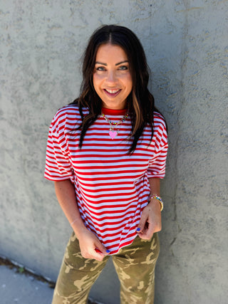 Kasey Striped Tee-Red