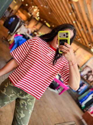 Kasey Striped Tee-Red