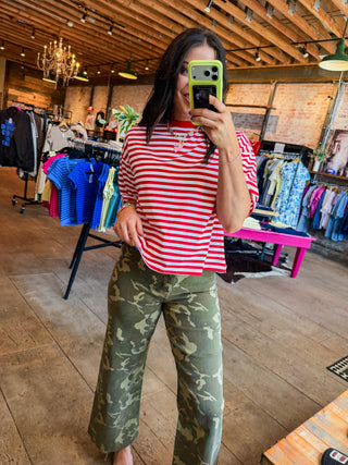 Kasey Striped Tee-Red