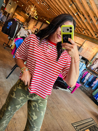 Kasey Striped Tee-Red
