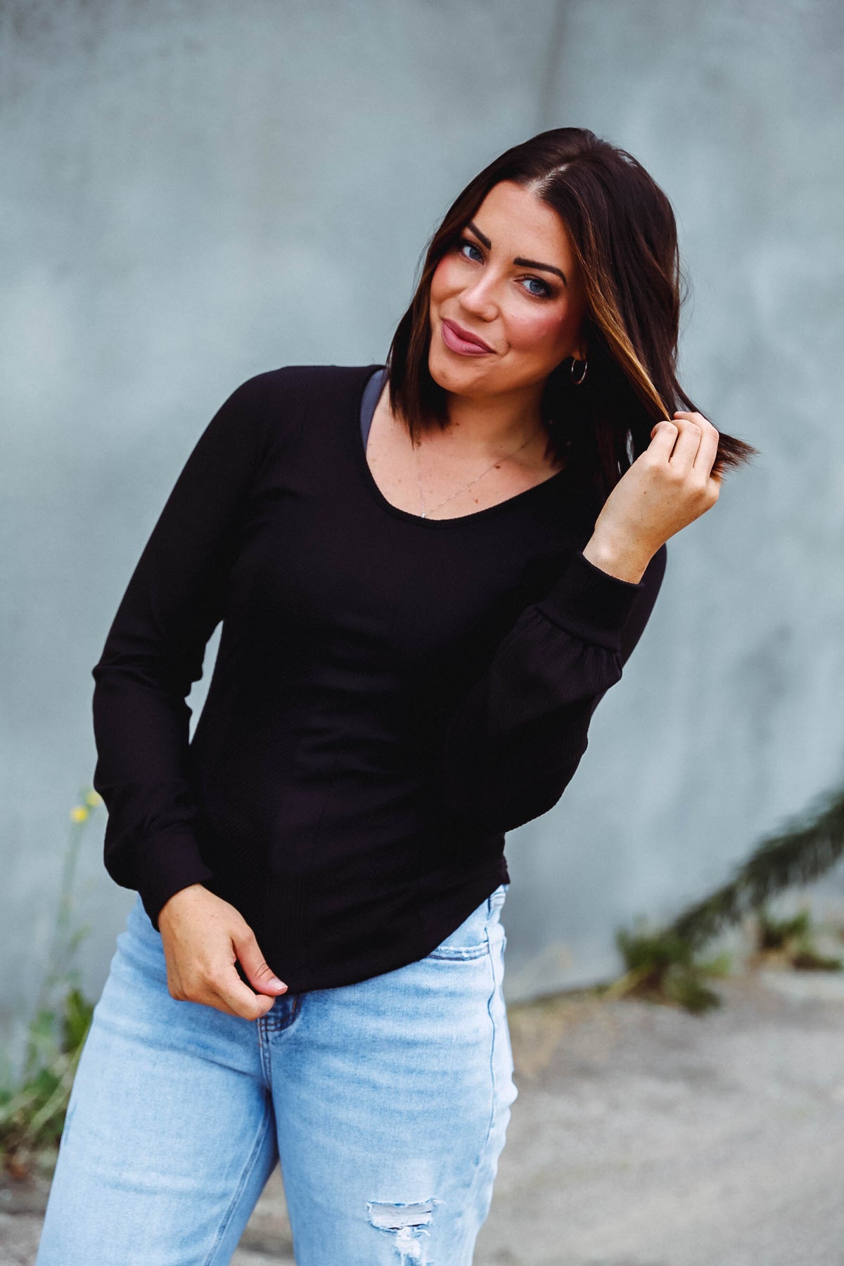 Brittney Ribbed Top-Black