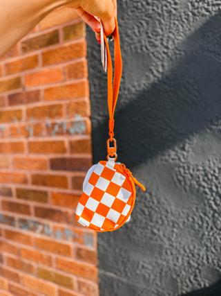 Checkered Dual Color Wristlet-White/Orange