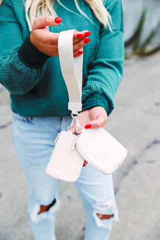 Dual Pouch Wristlet Wallet-Beige/Off White