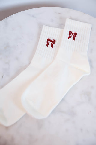 Christmas Bow Socks-White