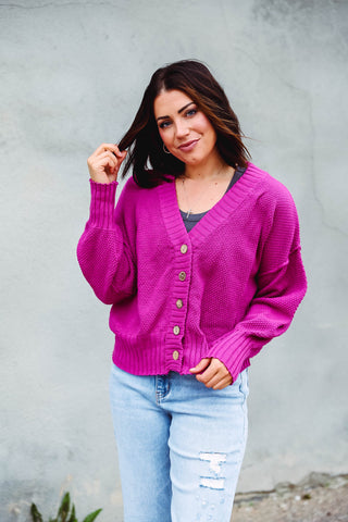 Cassi Waffle Knit Cardigan-Berry