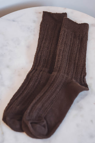 Cable Knit Socks-Coffee