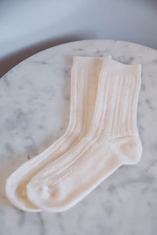 Cable Knit Socks-White