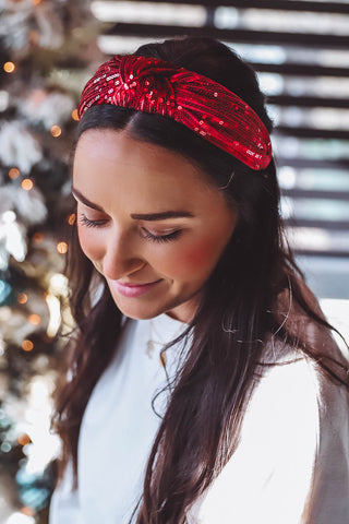 Sequin Knot Headband-Red