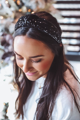 Sequin Knot Headband-Black