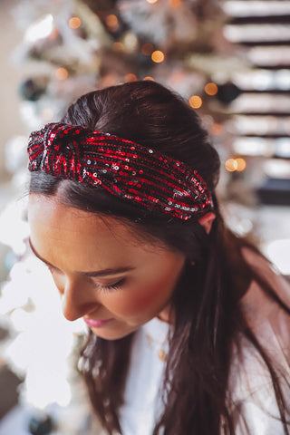 Sequin Knot Headband-Red/Black