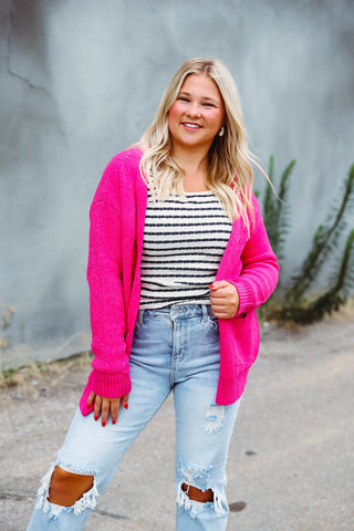 Lucy Sweater Cardigan-Hot Pink