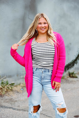 Lucy Sweater Cardigan-Hot Pink