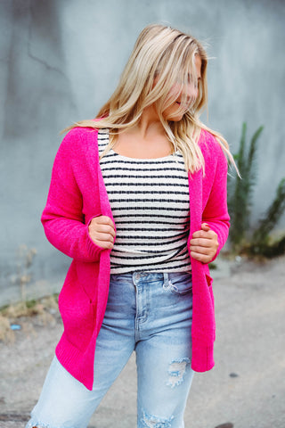 Lucy Sweater Cardigan-Hot Pink