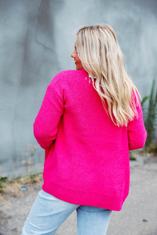 Lucy Sweater Cardigan-Hot Pink