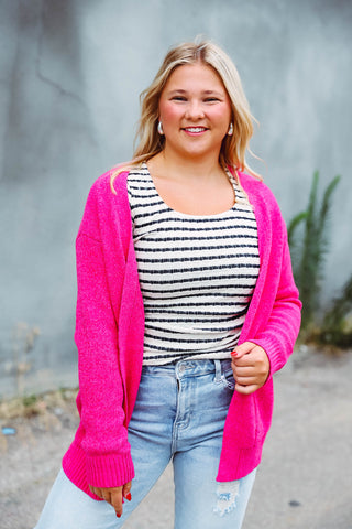 Lucy Sweater Cardigan-Hot Pink