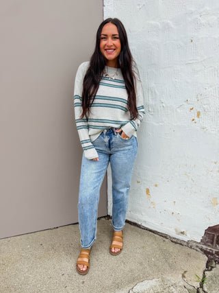 Mariah Striped Sweater-Silver/Blue