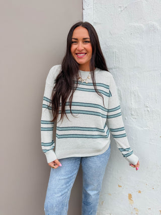 Mariah Striped Sweater-Silver/Blue