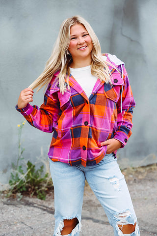 Hudson Plaid Shacket-Magenta/Orange