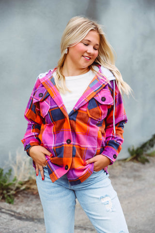 Hudson Plaid Shacket-Magenta/Orange