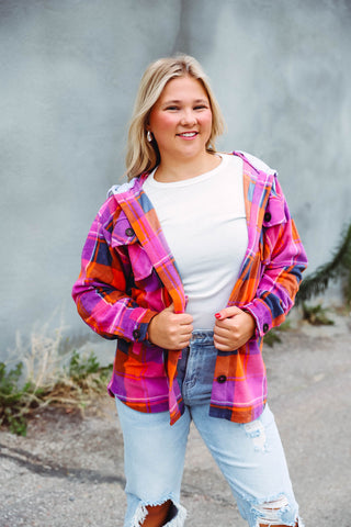 Hudson Plaid Shacket-Magenta/Orange