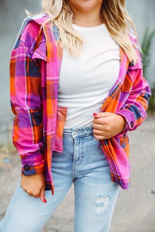 Hudson Plaid Shacket-Magenta/Orange