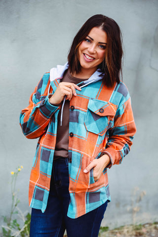 Hudson Plaid Shacket-Teal/Orange