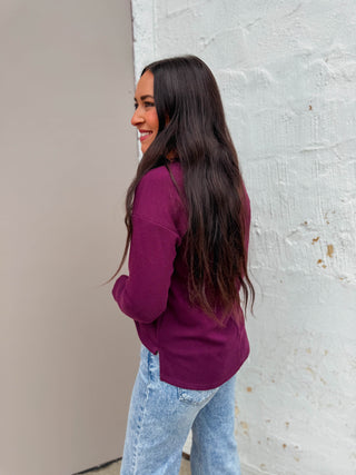 Mikenzie Knit Henley Top-Plum