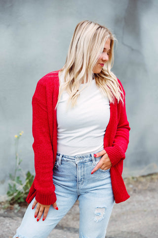 Lucy Sweater Cardigan-Dk. Red