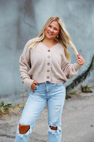 Cassi Waffle Knit Cardigan-Ecru