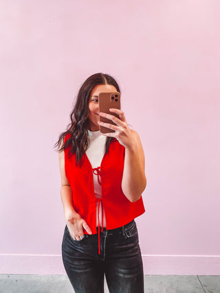 Audrey Tie Vest Top-Red