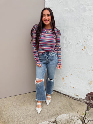 Evelyn Striped Top-Mocha/Purple