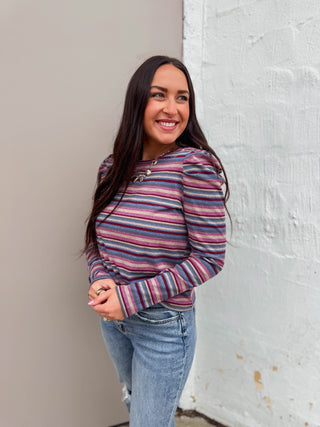 Evelyn Striped Top-Mocha/Purple