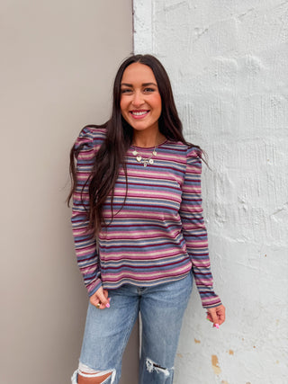 Evelyn Striped Top-Mocha/Purple