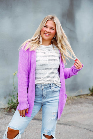 Lucy Sweater Cardigan-Purple